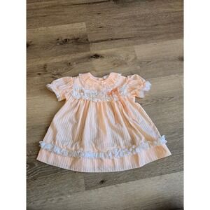 Vintage Bryan Peach Swiss Dot Lace Baby Dress 18M G/598 Made in USA
